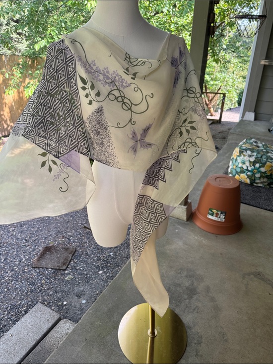 Accessories - Sheer Floral Scarf in Cream and Lavender